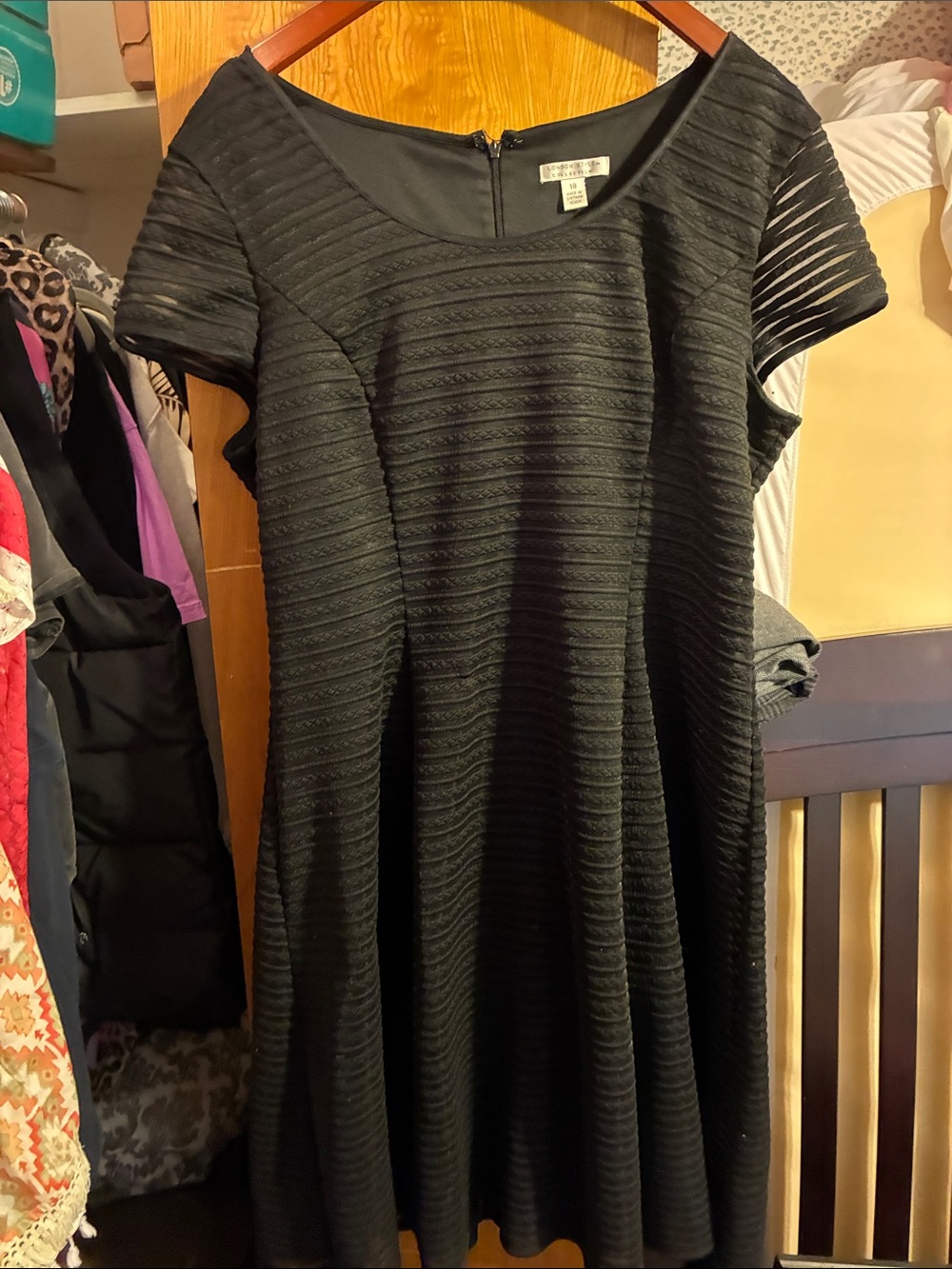London Style Black Textured Fit & Flare Midi Dress